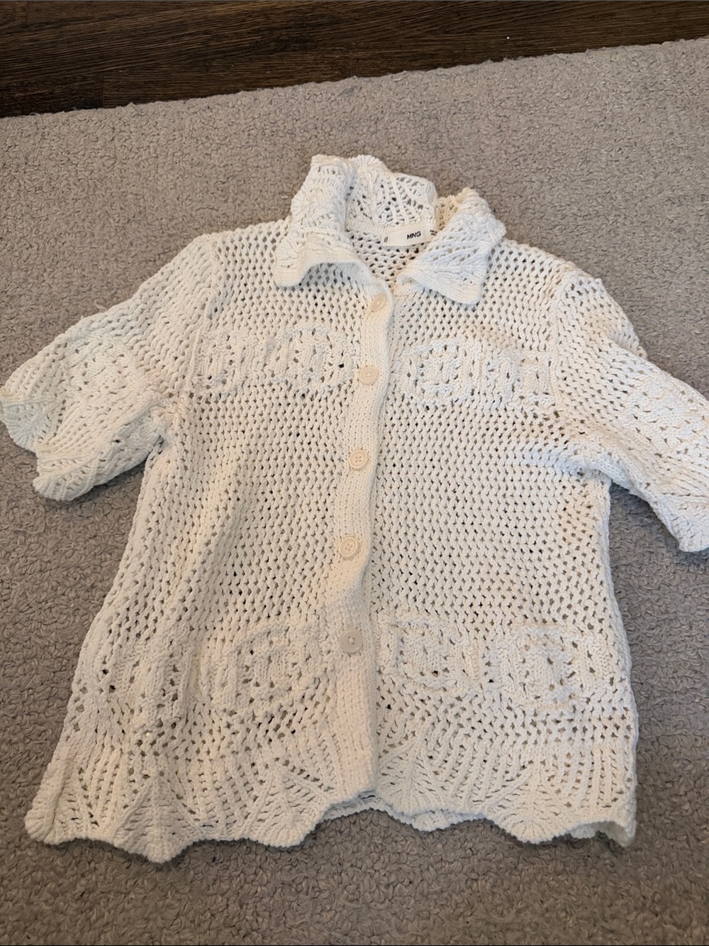 Mango Cream Crochet Button-Up Top
